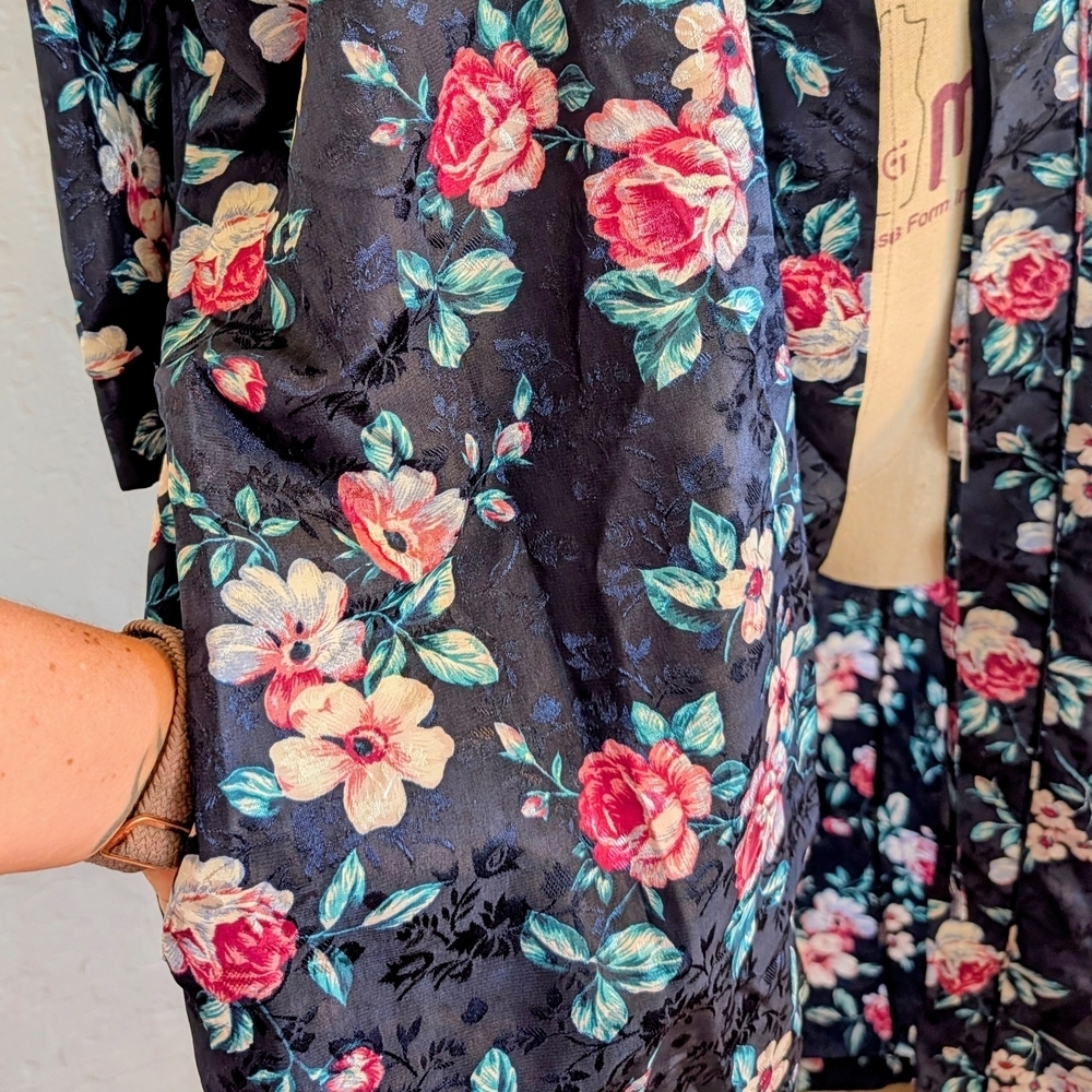 Vintage Erika Taylor Floral Satin Kimono Robe Duster Cottagecore Lounge Boho M - Picture 6 of 11